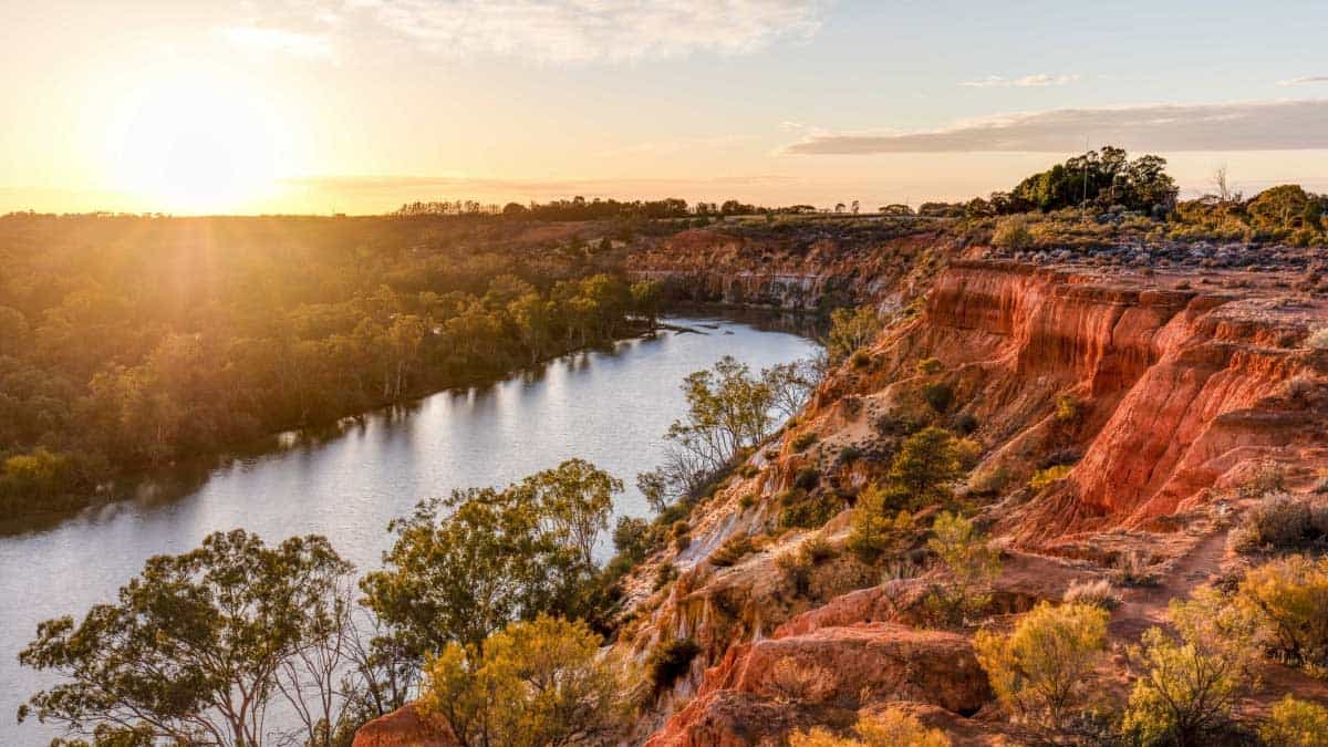 A scenic shot of murray river at sunset or sunrise